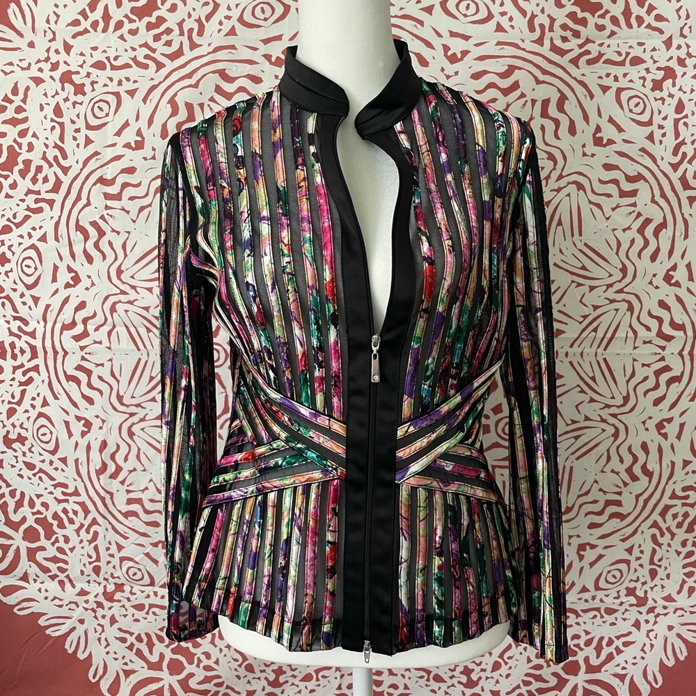 Lace black multicolor long sleeve blouse